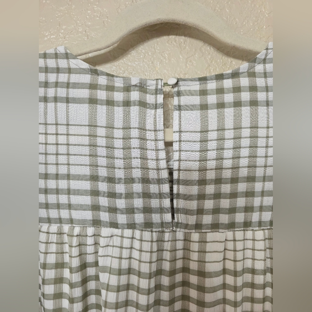 Green Plaid Puff Long Sleeve Fall Dress - Picture 8 of 8